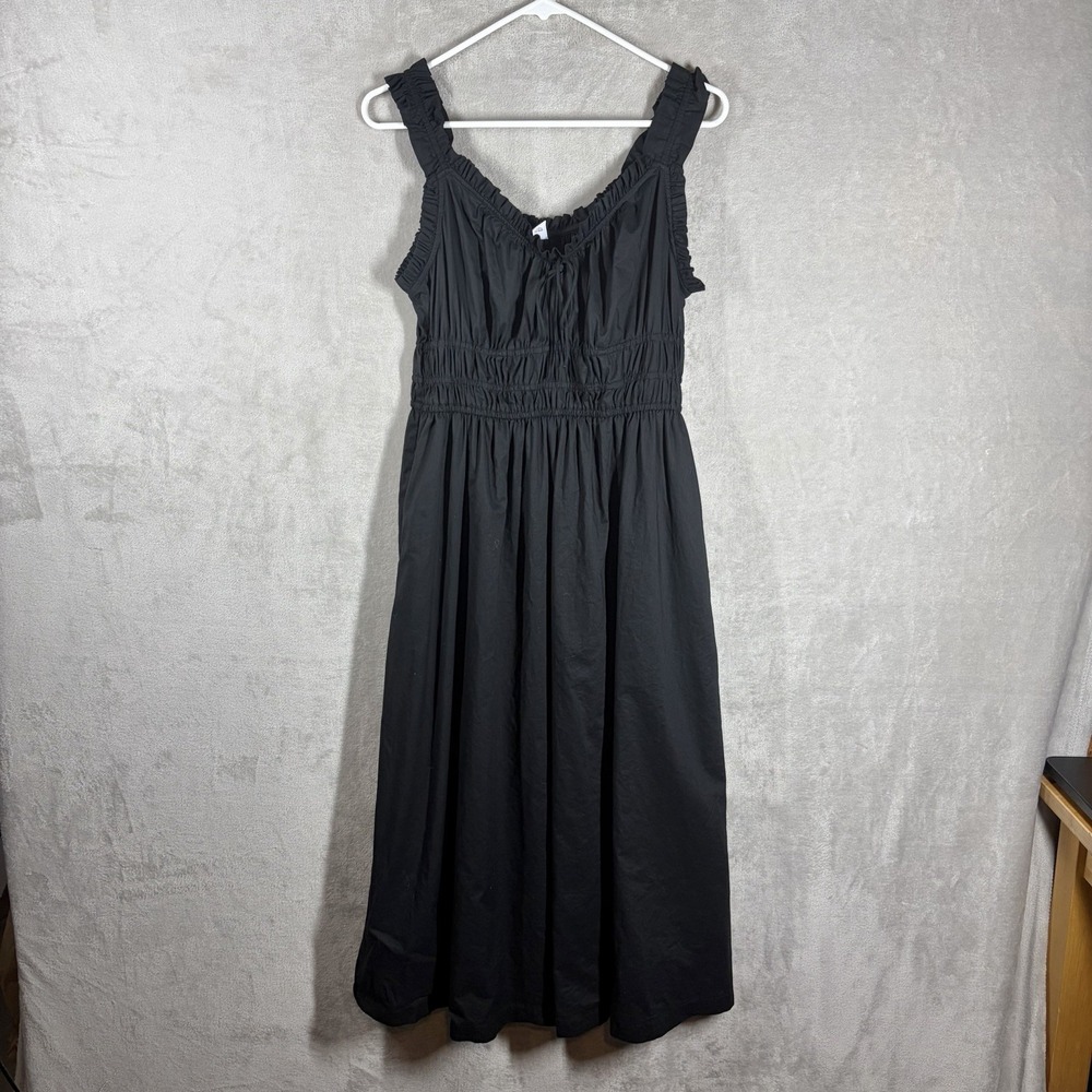 Shirred Milkmaid Midi Dress Size M French Girl Dark Cottage Romantic Whimsigoth